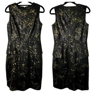 Cynthia Steffe Dress Peplum Sheath Mini Sleeveless Snake Reptile Black Gold 8